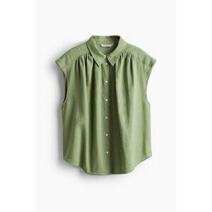 Women's Green Linen-Blend Sleeveless Shirt – Size Small – Lightweight Summer Top